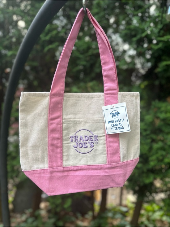Trader Joe'S Handbags - Trader Joe’s Pink & Cream Mini Pastel Canvas Tote Bag